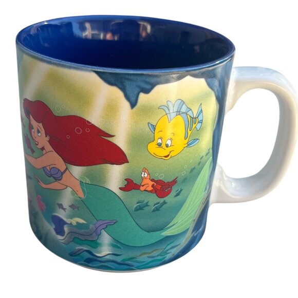 DISNEY Vintage 90's The Little Mermaid Mug Ariel Coffee Tea 12 oz Flounder - Picture 1 of 6
